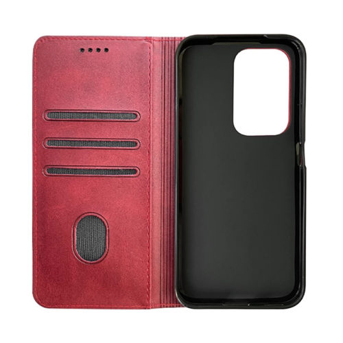 Кожен калъф тефтер за Honor 200 червен джобове