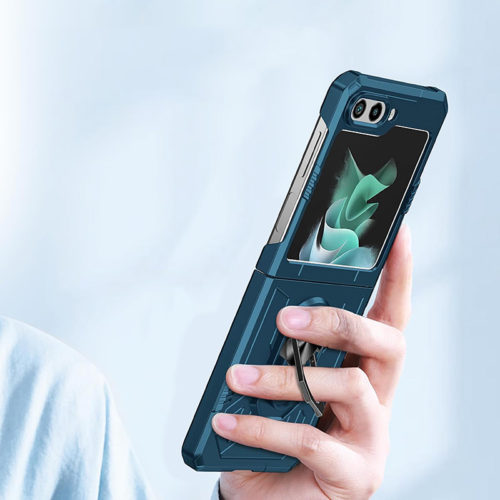 Удароустойчив калъф с ринг за Samsung Galaxy Z Flip 6 син удобство при работа