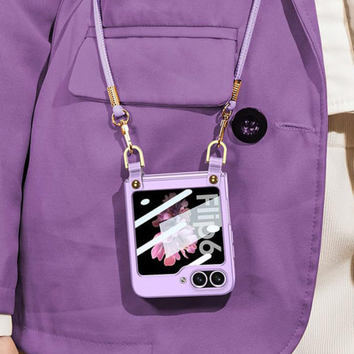 Луксозен калъф с връзка за Samsung Galaxy Z Flip 6 лилав телефон