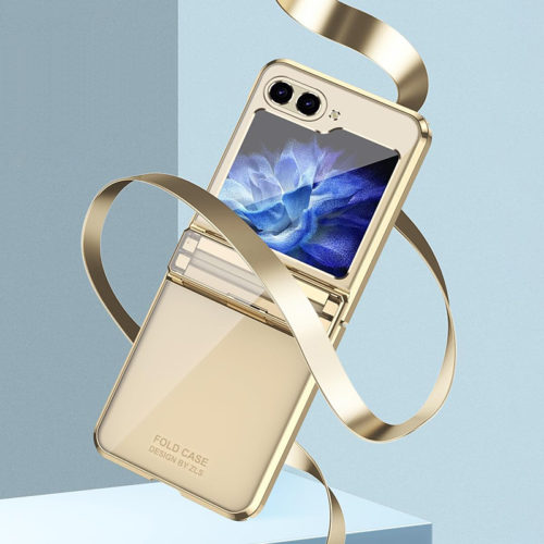 Луксозен прозрачен калъф за Samsung Galaxy Z Flip 6 златен гръб
