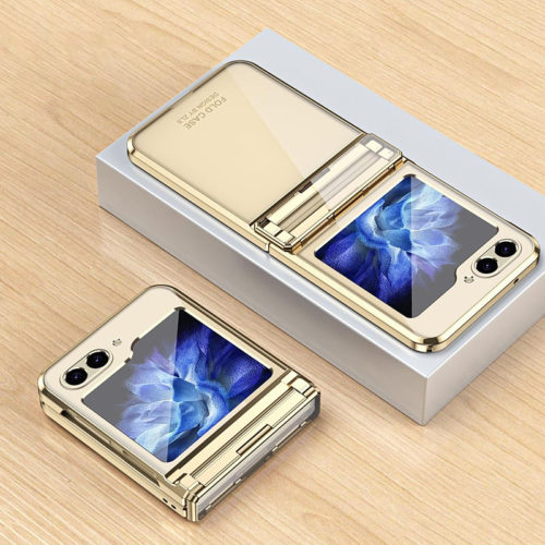 Луксозен прозрачен калъф за Samsung Galaxy Z Flip 6 златен красив
