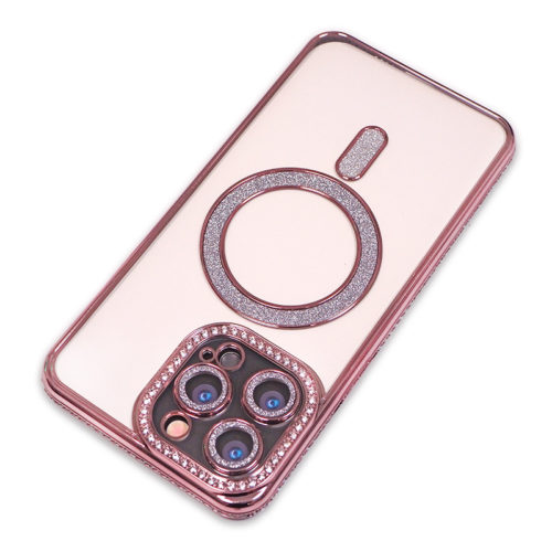 Луксозен калъф с кристали за iPhone 16 Pro Max розов гръб