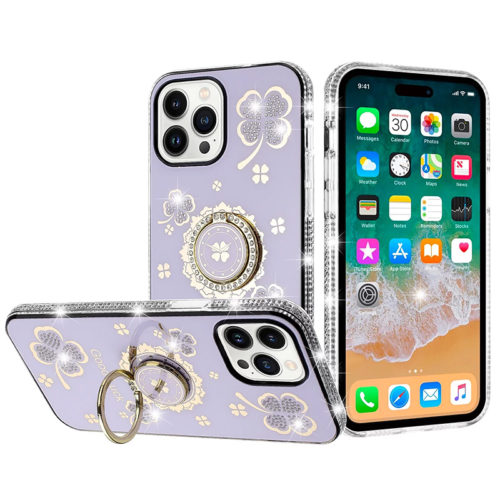 Луксозен лъскав калъф с кристали за iPhone 16 Pro Max лилав телефон