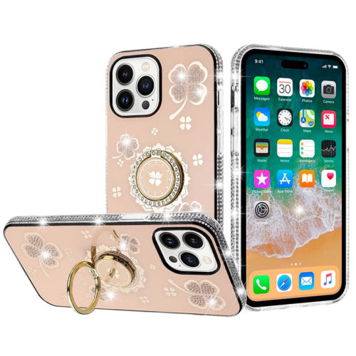Луксозен лъскав калъф с кристали за iPhone 16 Pro Max розов телефон