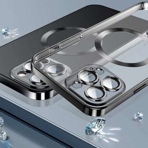 Луксозен прозрачен калъф за iPhone 16 Plus черен камера