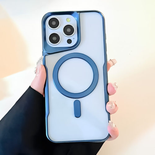 Метален калъф за iPhone 16 Pro Max син гръб