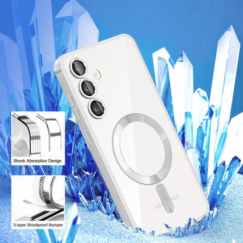 Луксозен калъф с Magsafe за Samsung Galaxy S23 Plus сребърен удароустойчив