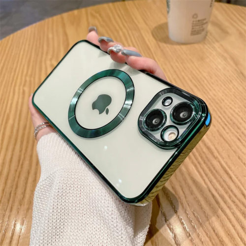 Прозрачен силиконов калъф за iPhone 15 Plus зелен камера
