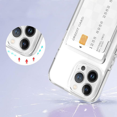 Прозрачен силиконов калъф с джоб за iPhone 15 Plus удароустойчив