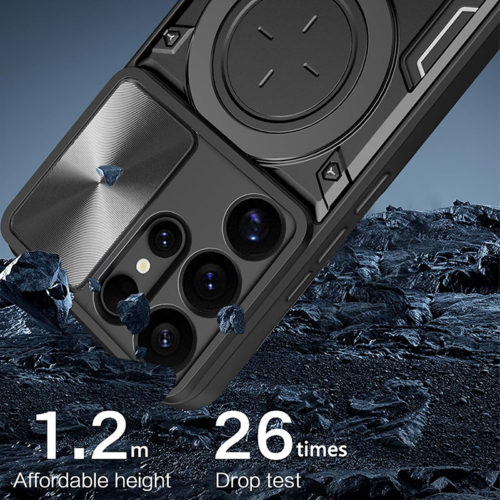 Удароустойчив калъф с пръстен за Samsung Galaxy S25 Ultra син противоударен
