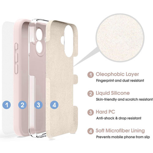 Розов силиконов калъф за iPhone 16 микрофибър