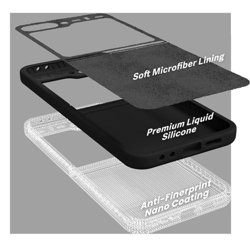 Силиконов калъф за Samsung Galaxy Z Flip 6 черен микрофибър