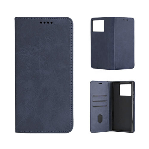 Кожен калъф с магнитен капак за Xiaomi 15 син