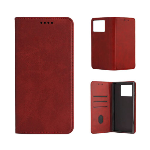 Кожен калъф с магнитен капак за Xiaomi 15 червен