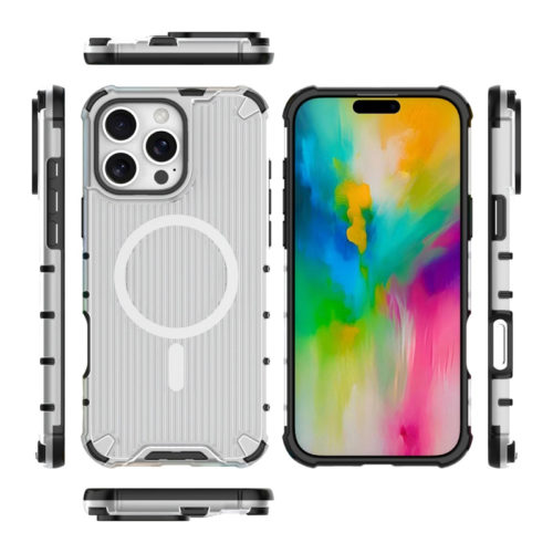 Удароустойчив калъф с Magsafe за iPhone 16 Pro Max бял отвори и бутони