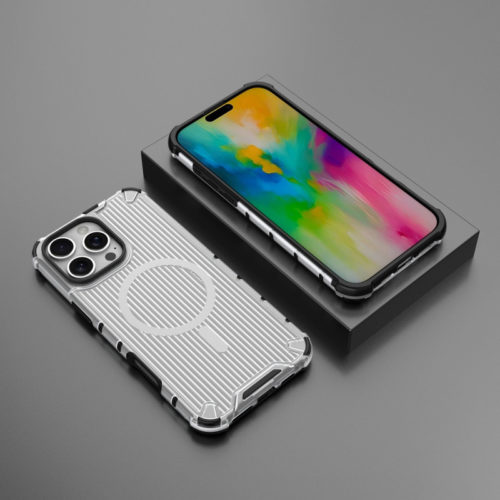 Удароустойчив калъф с Magsafe за iPhone 16 Pro Max бял телефон