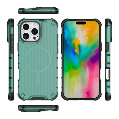 Удароустойчив калъф с Magsafe за iPhone 16 Pro Max зелен отвори и бутони