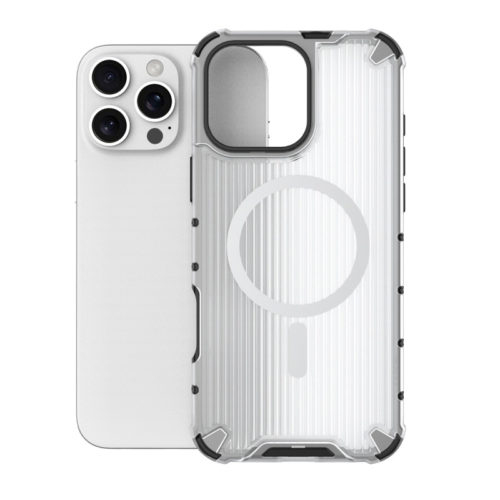 Удароустойчив калъф с Magsafe за iPhone 16 Pro бял гръб