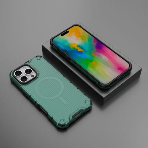 Удароустойчив калъф с Magsafe за iPhone 16 Pro зелен телефон