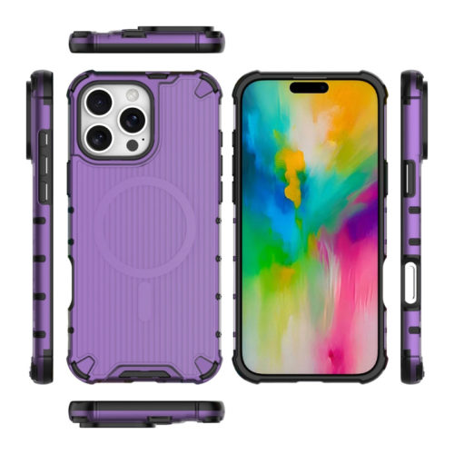 Удароустойчив калъф с Magsafe за iPhone 16 Pro лилав отвори и бутони