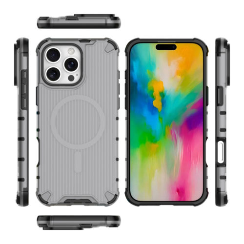 Удароустойчив калъф с Magsafe за iPhone 16 Pro сив отвори и бутони