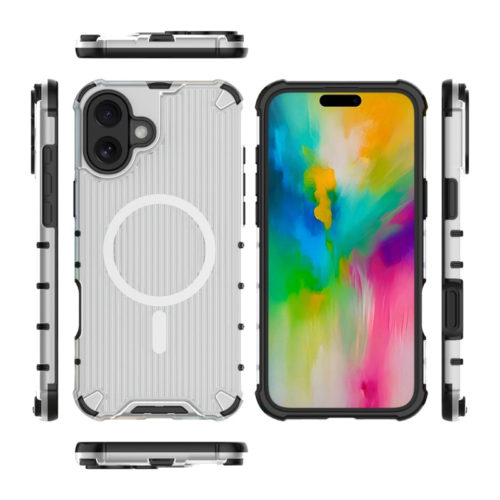 Удароустойчив калъф с Magsafe за iPhone 16 бял отвори и бутони