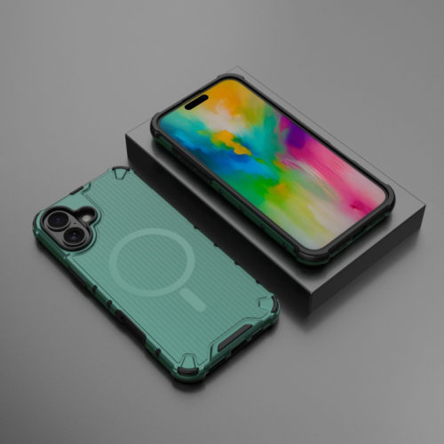 Удароустойчив калъф с Magsafe за iPhone 16 зелен телефон