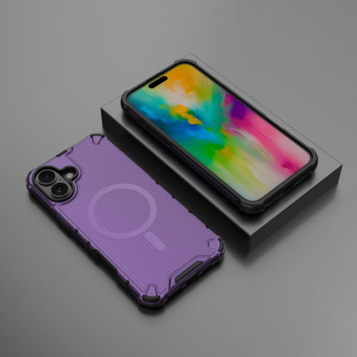 Удароустойчив калъф с Magsafe за iPhone 16 лилав телефон