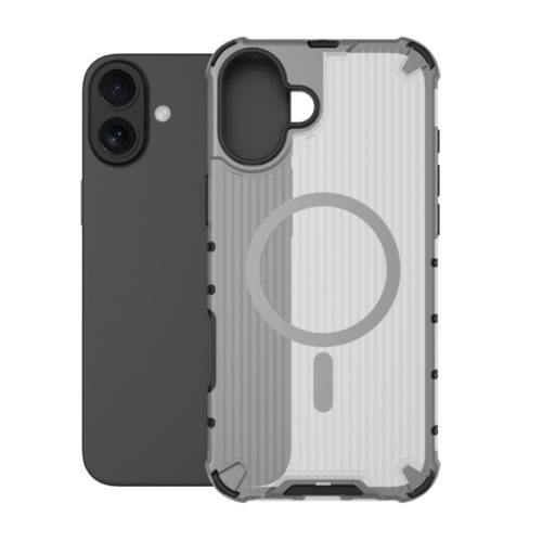 Удароустойчив калъф с Magsafe за iPhone 16 сив гръб