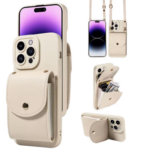 Луксозен калъф с портфейл за iPhone 16 Pro бял