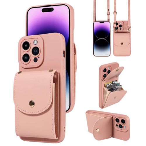 Луксозен калъф с портфейл за iPhone 16 розов