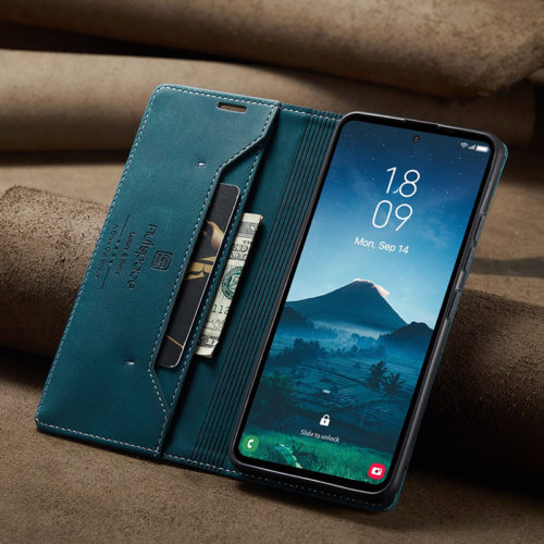 Оригинален кожен калъф за Samsung Galaxy S25 Edge син 1