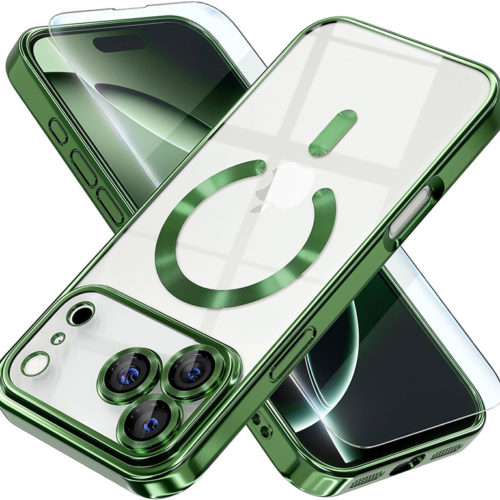 Луксозен прозрачен калъф за iPhone 17 Pro Max зелен телефони