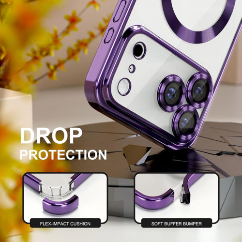 Луксозен прозрачен калъф за iPhone 17 Pro лилав защита от удари