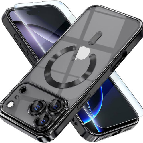 Луксозен прозрачен калъф за iPhone 17 Pro черен телефони