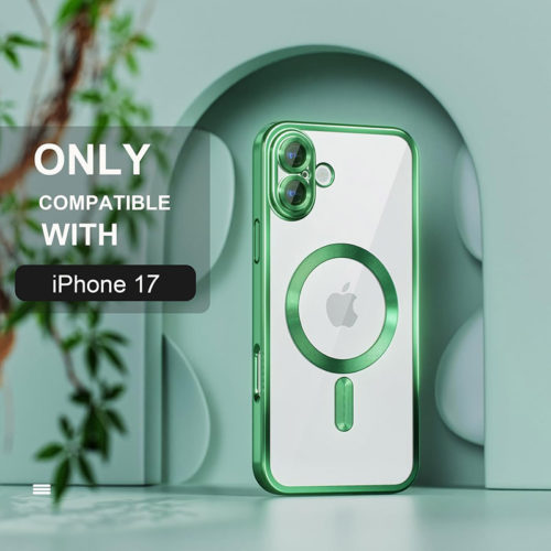 Луксозен прозрачен калъф за iPhone 17 зелен красив