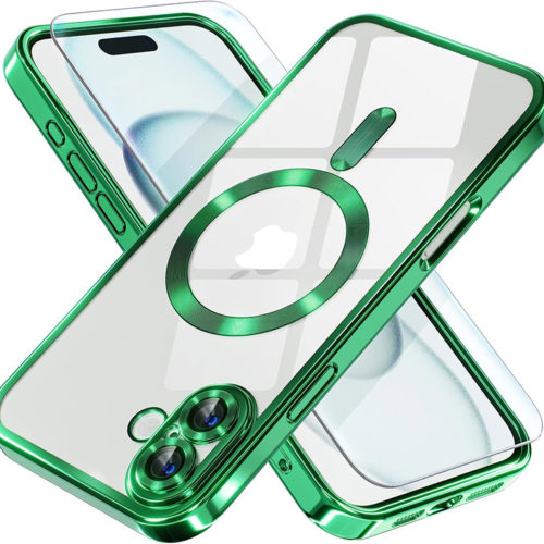 Луксозен прозрачен калъф за iPhone 17 зелен телефони