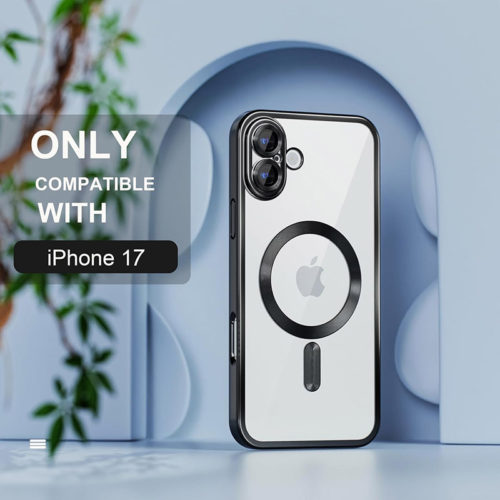 Луксозен прозрачен калъф за iPhone 17 черен красив