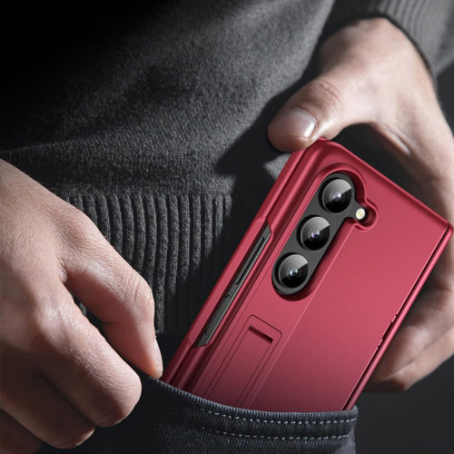 Калъф със защита на пантите за Samsung Galaxy Z Fold 6 червен тънък профил