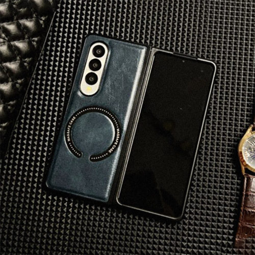Кожен калъф с Magsafe за Samsung Galaxy Z Fold 4 син