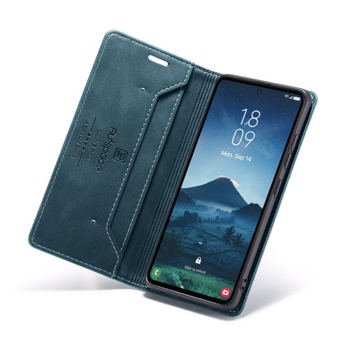 Оригинален кожен калъф за iPhone 17 Pro Max син 13