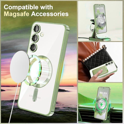 Луксозен калъф с Magsafe за Samsung Galaxy S25 Plus зелен безжично зареждане copy