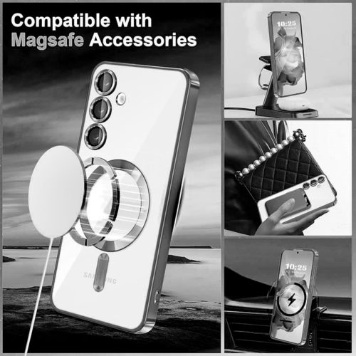 Луксозен калъф с Magsafe за Samsung Galaxy S25 Plus черен безжично зареждане