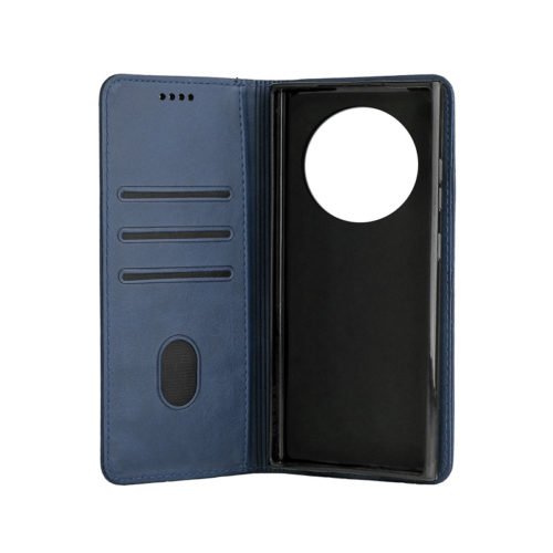 Кожен калъф с магнитен капак за Honor Magic 7 Lite син джобове