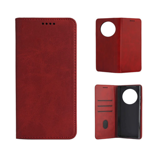 Кожен калъф с магнитен капак за Honor Magic 7 Lite червен