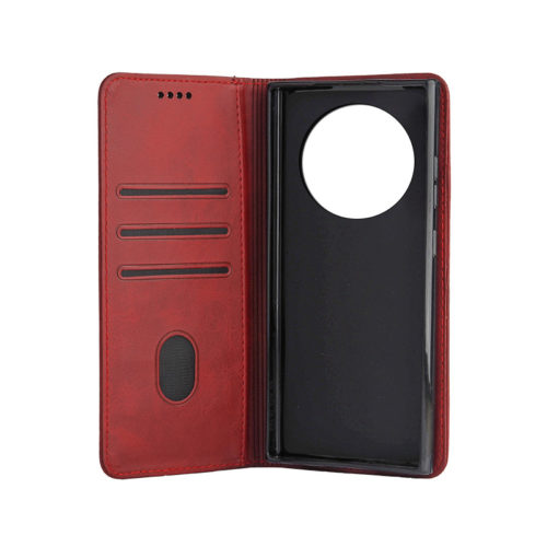 Кожен калъф с магнитен капак за Honor Magic 7 Lite червен джобове