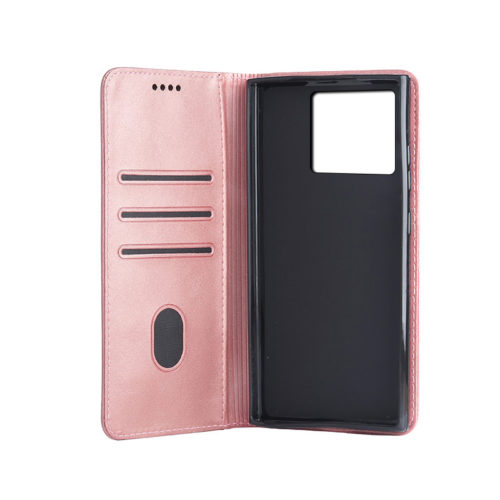 Кожен калъф с магнитен капак за Xiaomi Redmi Note 15 Pro Plus розов джобове