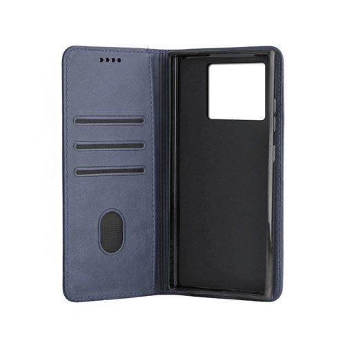 Кожен калъф с магнитен капак за Xiaomi Redmi Note 15 Pro Plus син джобове