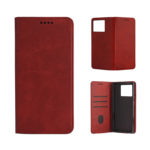 Кожен калъф с магнитен капак за Xiaomi Redmi Note 15 червен