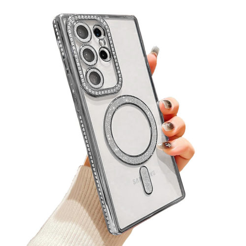 Луксозен калъф с кристали за Samsung Galaxy S25 Ultra сребърен